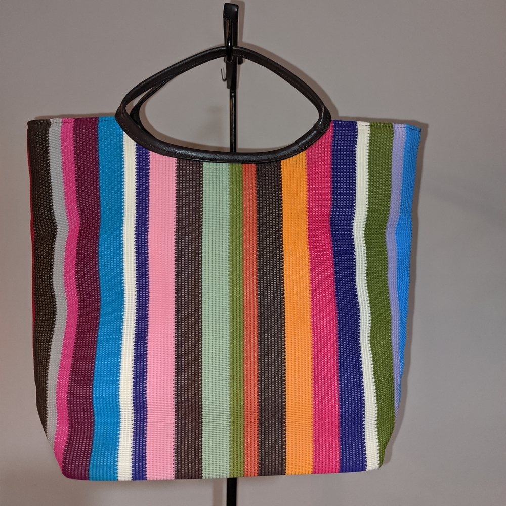 The Limited multicolor striped handbag genuine leather trim